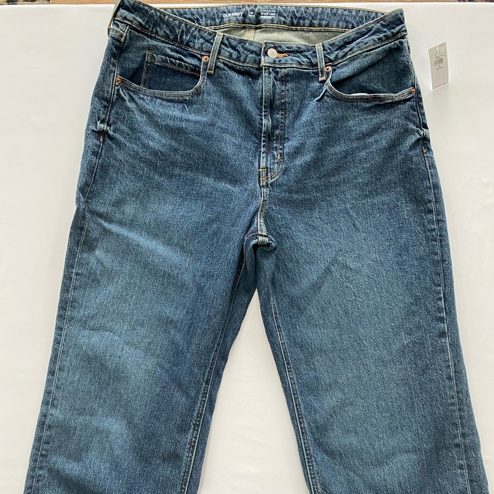 Old Navy Extra High-Rise Wide-Leg Blue Denim Jeans 16 Petite